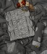 Hand Embroidered Fossil Grey Georgette Lucknowi Chikankari Indian Women Unstitched Suit Piece