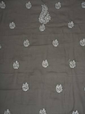Hand Embroidered Fossil Grey Georgette Lucknowi Chikankari Indian Women Unstitched Suit Piece 4