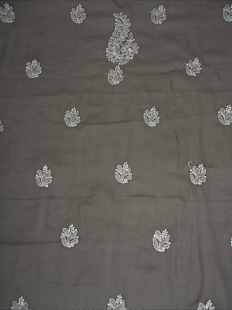 Hand Embroidered Fossil Grey Georgette Lucknowi Chikankari Indian Women Unstitched Suit Piece