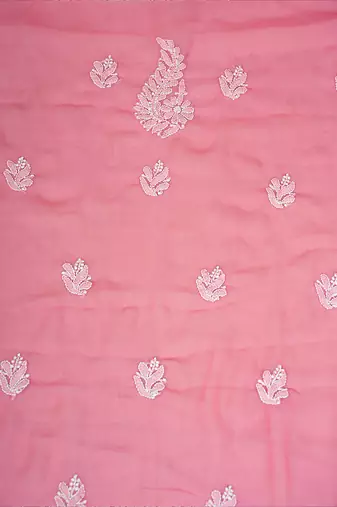 Hand Embroidered Salmon Peach Georgette Lucknowi Chikankari Indian Women Unstitched Suit Piece