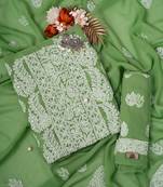 Hand Embroidered Green Georgette Lucknowi Chikankari Indian Women Unstitched Suit Piece