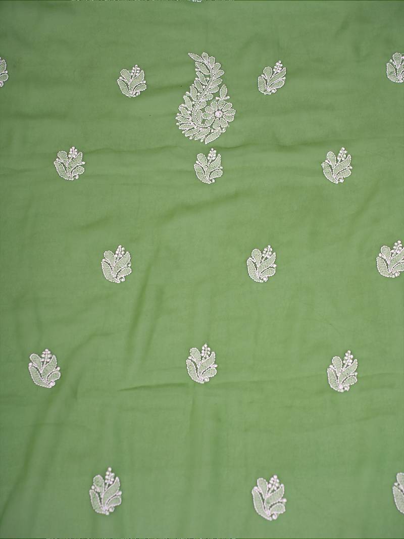 Hand Embroidered Green Georgette Lucknowi Chikankari Indian Women Unstitched Suit Piece