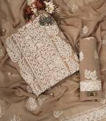 Hand Embroidered Fawn Georgette Lucknowi Chikankari Indian Women Unstitched Suit Piece