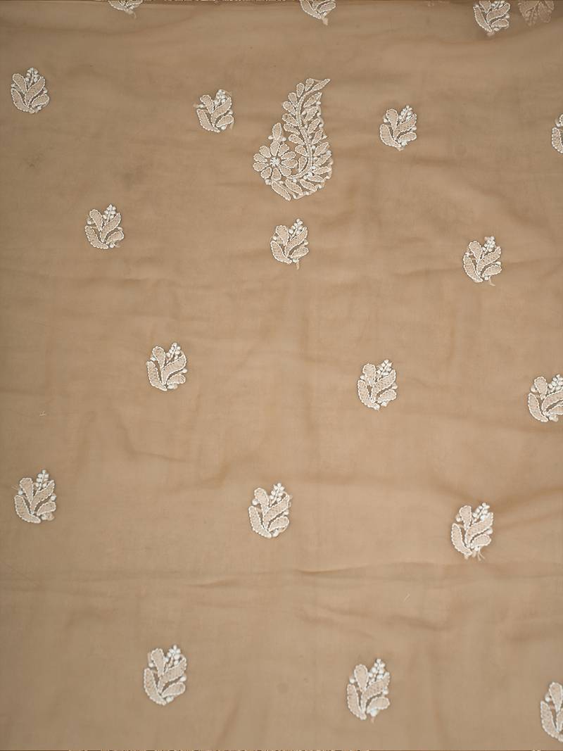 Hand Embroidered Fawn Georgette Lucknowi Chikankari Indian Women Unstitched Suit Piece