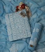 Ada Hand Embroidered Powder Blue Georgette Lucknowi Chikankari Indian Women Unstitched Suit Piece - A211296
