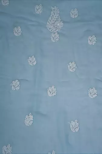 Ada Hand Embroidered Powder Blue Georgette Lucknowi Chikankari Indian Women Unstitched Suit Piece - A211296