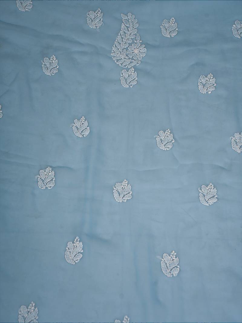 Ada Hand Embroidered Powder Blue Georgette Lucknowi Chikankari Indian Women Unstitched Suit Piece - A211296