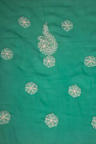 Hand Embroidered Rama Green Georgette Lucknowi Chikankari Indian Women Unstitched Suit Piece
