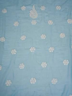 Hand Embroidered Powder Blue Georgette Lucknowi Chikankari Indian Women Unstitched Suit Piece  4