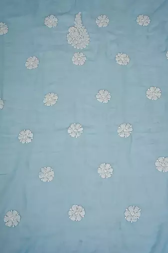 Hand Embroidered Powder Blue Georgette Lucknowi Chikankari Indian Women Unstitched Suit Piece 