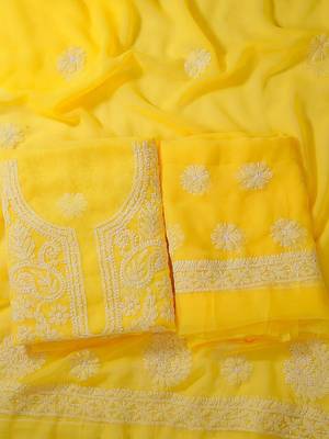 Hand Embroidered Yellow Georgette Lucknowi Chikankari Indian Women Unstitched Suit Piece 1