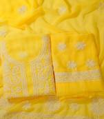Hand Embroidered Yellow Georgette Lucknowi Chikankari Indian Women Unstitched Suit Piece