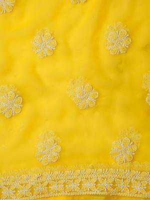 Hand Embroidered Yellow Georgette Lucknowi Chikankari Indian Women Unstitched Suit Piece 5