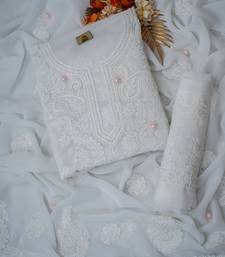 Handcrafted White Georgette Lucknowi Chikankari Indian Women Unstitched Suit Piece