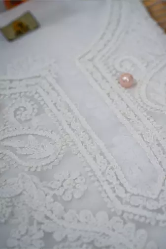 Handcrafted White Georgette Lucknowi Chikankari Indian Women Unstitched Suit Piece