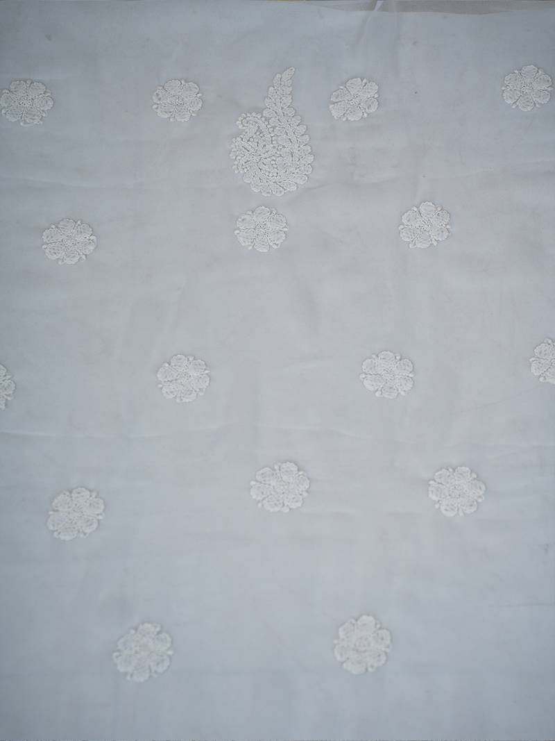 Handcrafted White Georgette Lucknowi Chikankari Indian Women Unstitched Suit Piece