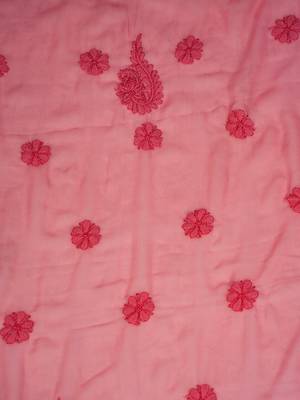 Hand Embroidered Salmon Peach Georgette Lucknowi Chikankari Indian Women Unstitched Suit Piece 4