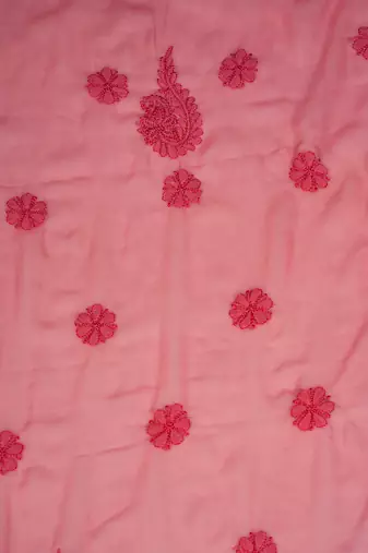 Hand Embroidered Salmon Peach Georgette Lucknowi Chikankari Indian Women Unstitched Suit Piece