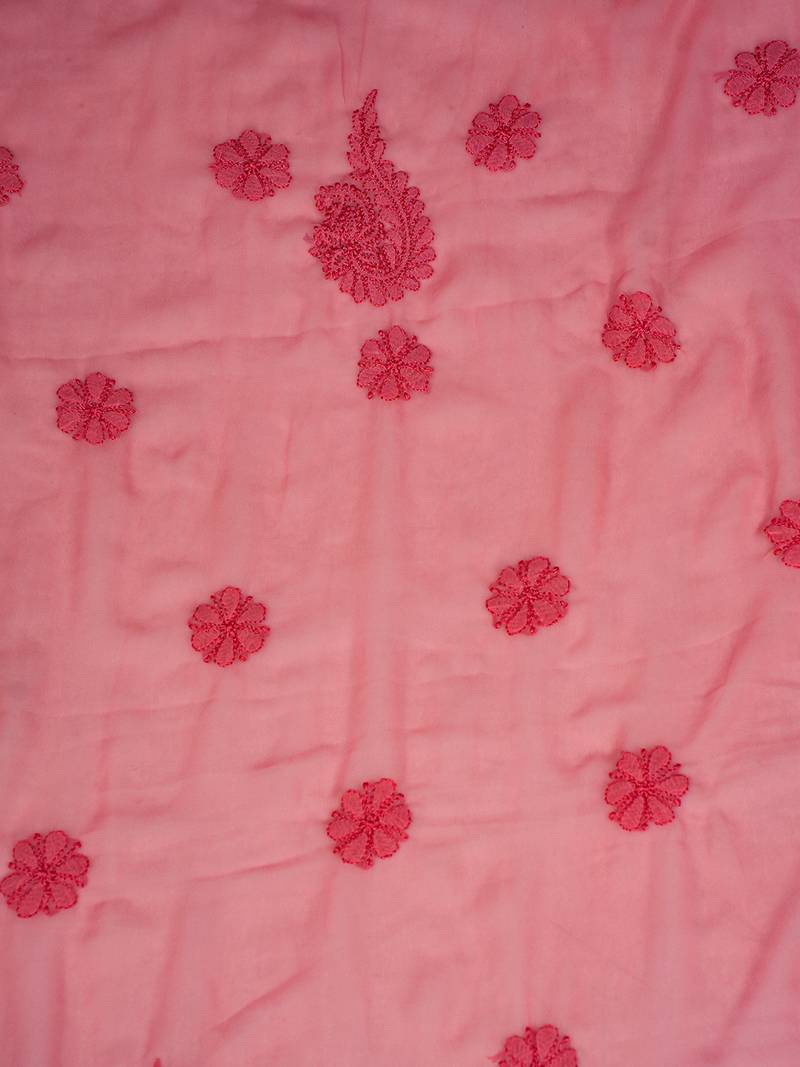 Hand Embroidered Salmon Peach Georgette Lucknowi Chikankari Indian Women Unstitched Suit Piece