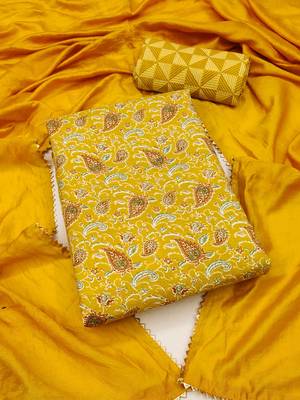 Elegant magic slub cotton top with mill print and foil print salwar suit dress material 1