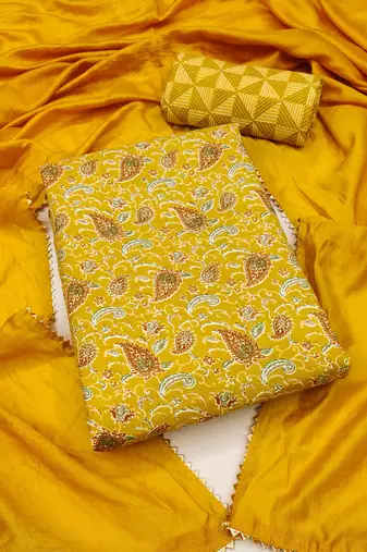 Elegant magic slub cotton top with mill print and foil print salwar suit dress material