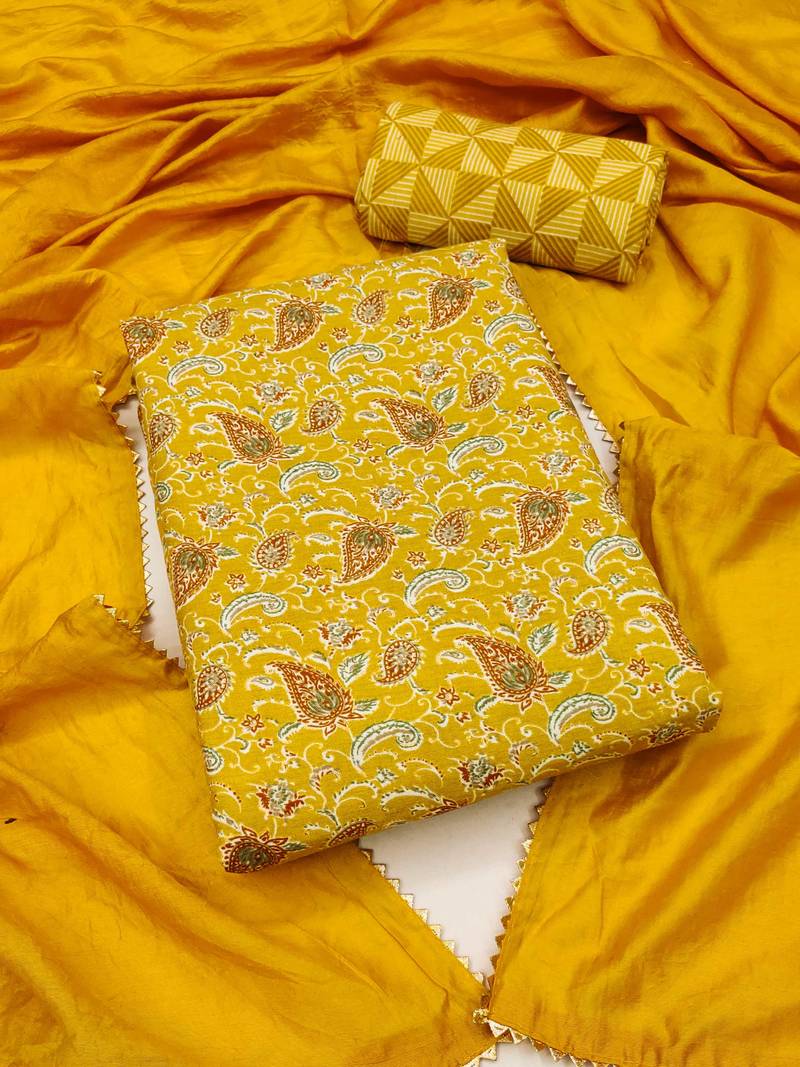 Elegant magic slub cotton top with mill print and foil print salwar suit dress material