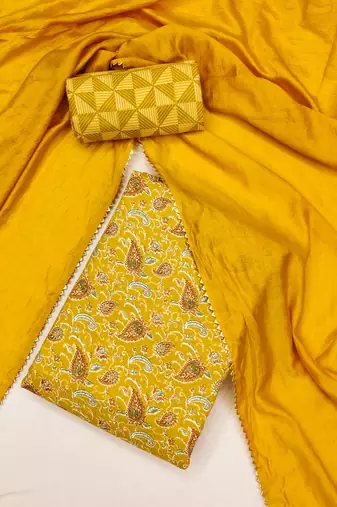 Elegant magic slub cotton top with mill print and foil print salwar suit dress material