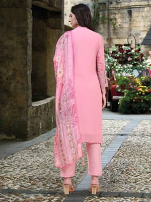 Trendmalls  Light Pink Georgette Sequence Embroidery Party Wear Kurta Pant with Print Dupatta Salwar Suit Set 2