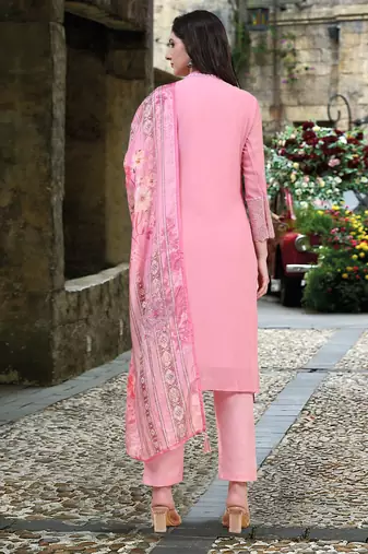 Trendmalls  Light Pink Georgette Sequence Embroidery Party Wear Kurta Pant with Print Dupatta Salwar Suit Set