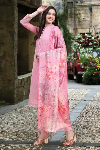 Trendmalls  Light Pink Georgette Sequence Embroidery Party Wear Kurta Pant with Print Dupatta Salwar Suit Set