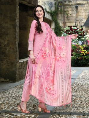 Trendmalls  Light Pink Georgette Sequence Embroidery Party Wear Kurta Pant with Print Dupatta Salwar Suit Set 4