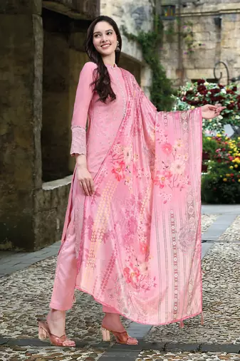 Trendmalls  Light Pink Georgette Sequence Embroidery Party Wear Kurta Pant with Print Dupatta Salwar Suit Set