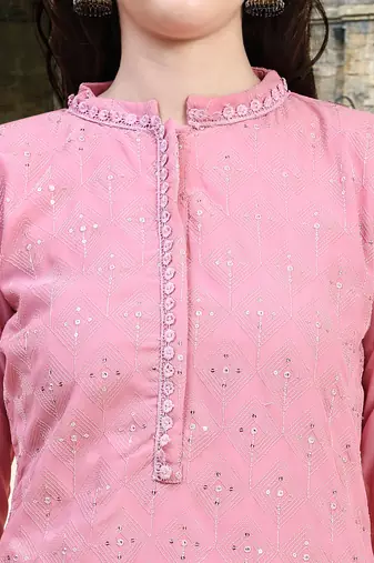 Trendmalls  Light Pink Georgette Sequence Embroidery Party Wear Kurta Pant with Print Dupatta Salwar Suit Set