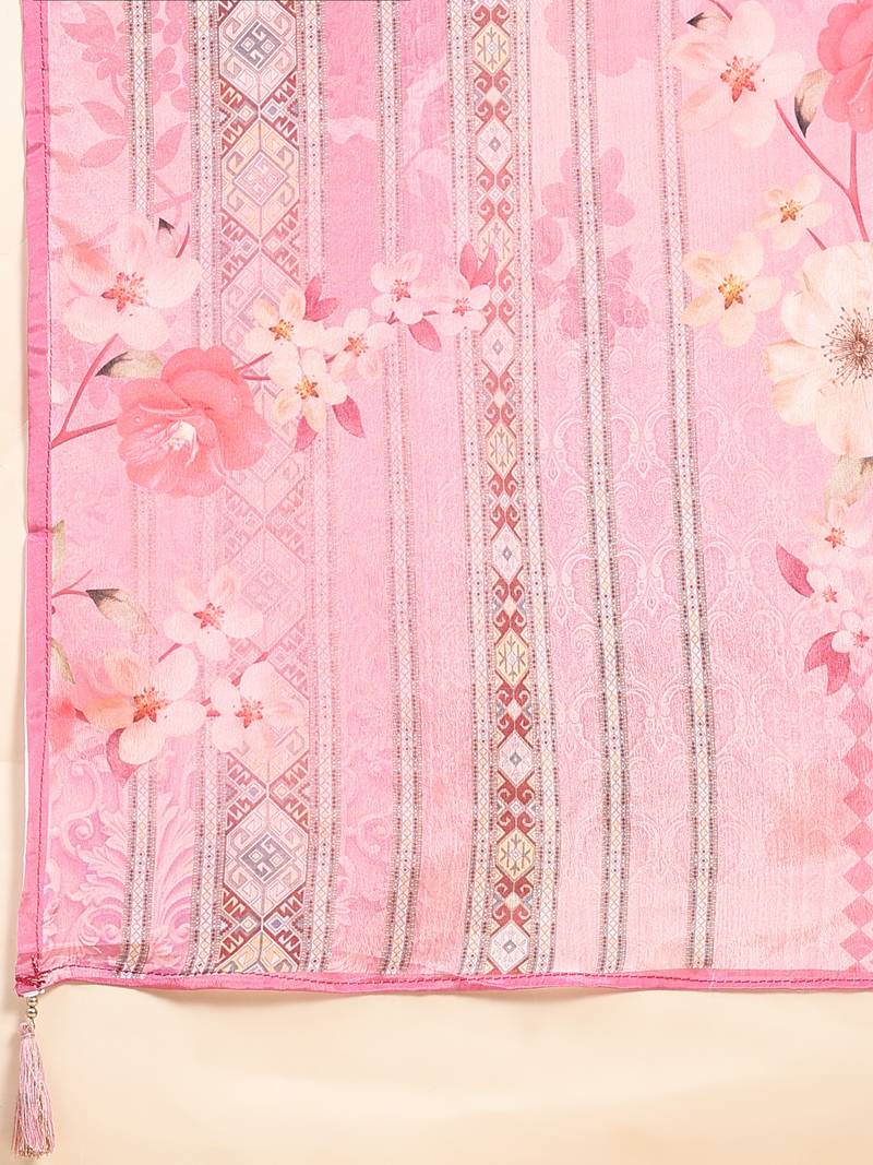  Light Pink Georgette Sequence Embroidery Party Wear Kurta Pant with Print Dupatta Salwar Suit Set