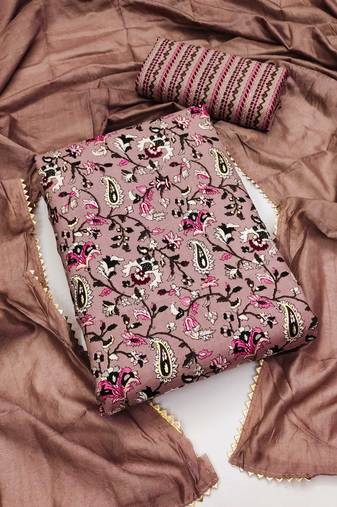 Elegant magic slub cotton top with mill print and foil print salwar suit dress material