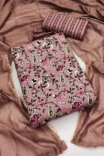 Elegant magic slub cotton top with mill print and foil print salwar suit dress material