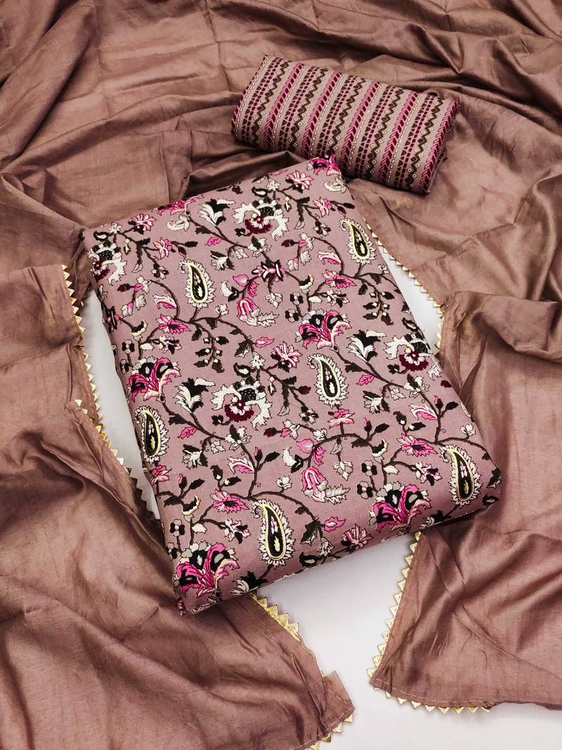 Elegant magic slub cotton top with mill print and foil print salwar suit dress material