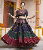 MULTICOLOR THREAD EMBROIDERED WITH MIRROR WORK VISCOSE RAYON TRADITIONAL GARBA NAVRATRI 22 METER FLAIR LEHENGA CHOLI