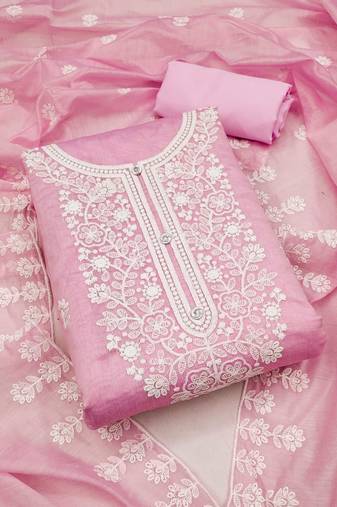 Chanderi elegance: embroidered ensemble with micro crape bottom