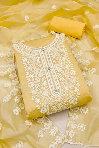 Chanderi elegance: embroidered ensemble with micro crape bottom