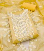 Chanderi elegance: embroidered ensemble with micro crape bottom