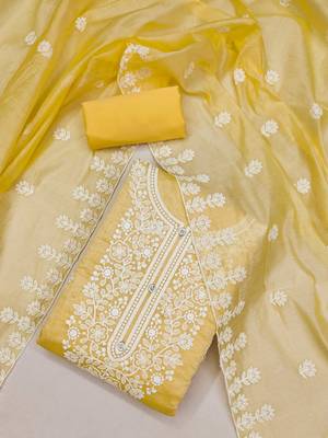 Chanderi elegance: embroidered ensemble with micro crape bottom 2
