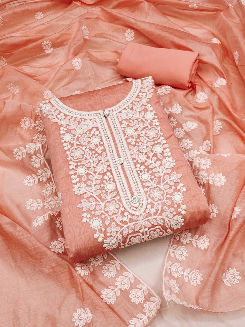 Chanderi elegance: embroidered ensemble with micro crape bottom