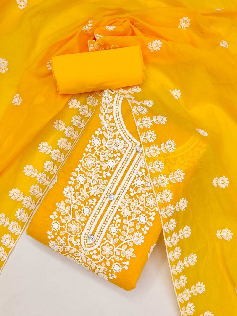 Chanderi elegance: embroidered ensemble with micro crape bottom