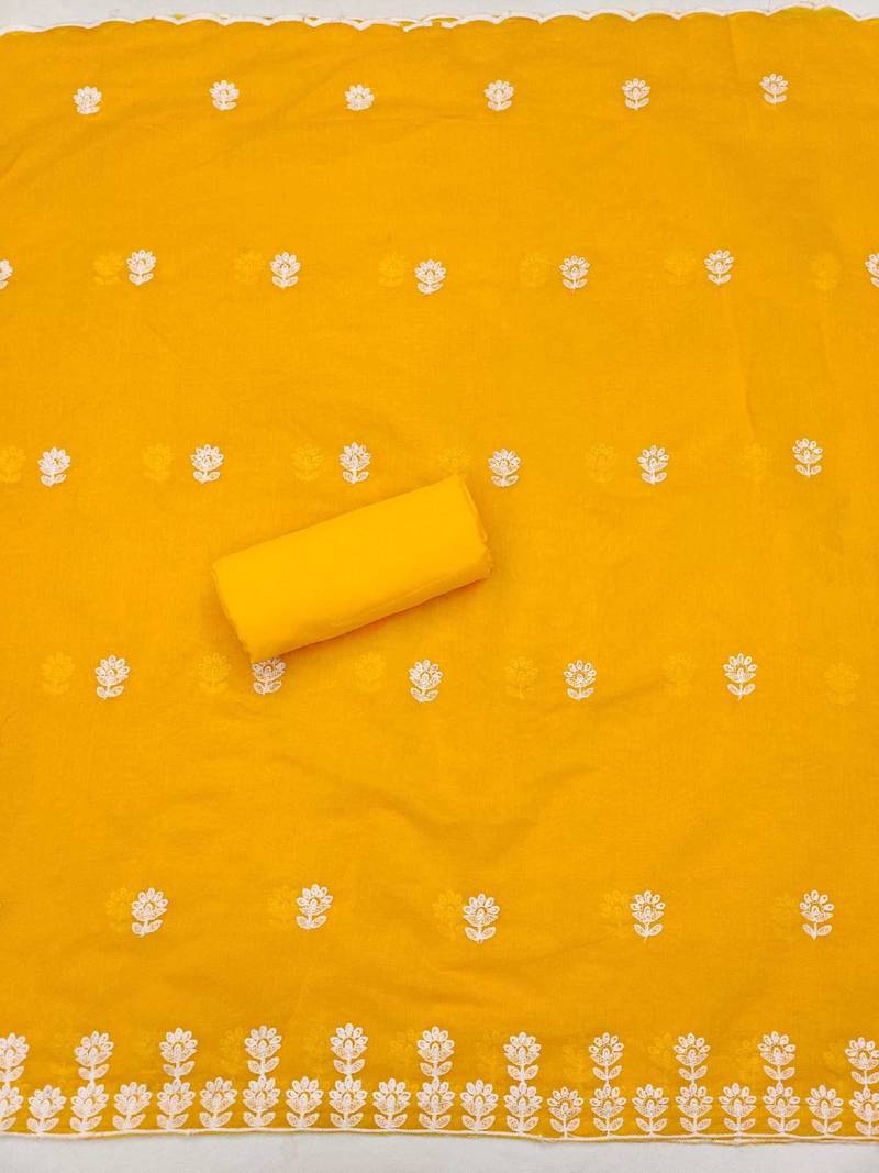 Chanderi elegance: embroidered ensemble with micro crape bottom