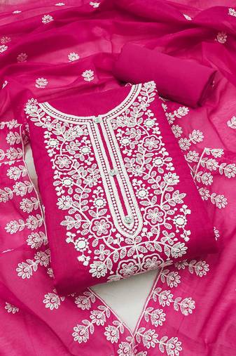 Chanderi elegance: embroidered ensemble with micro crape bottom