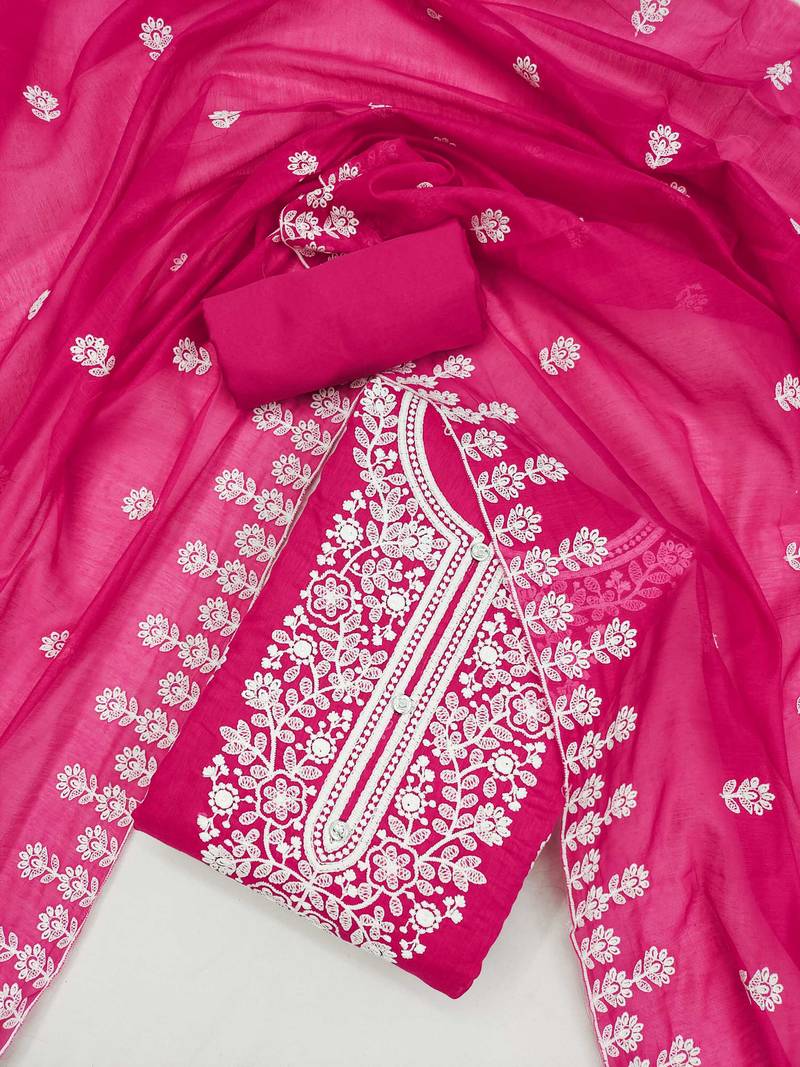 Chanderi elegance: embroidered ensemble with micro crape bottom
