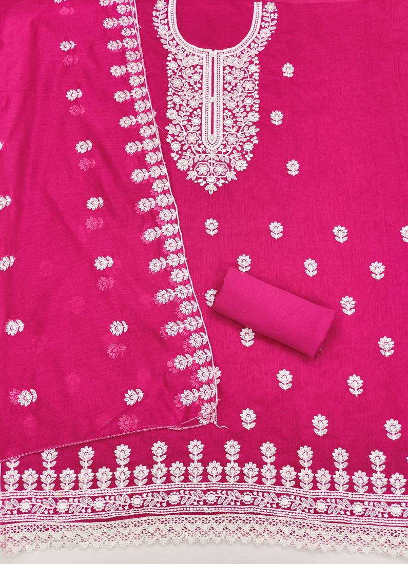 Chanderi elegance: embroidered ensemble with micro crape bottom