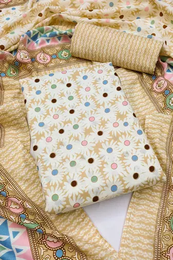 Women's slub cotton printed unstitched dress material