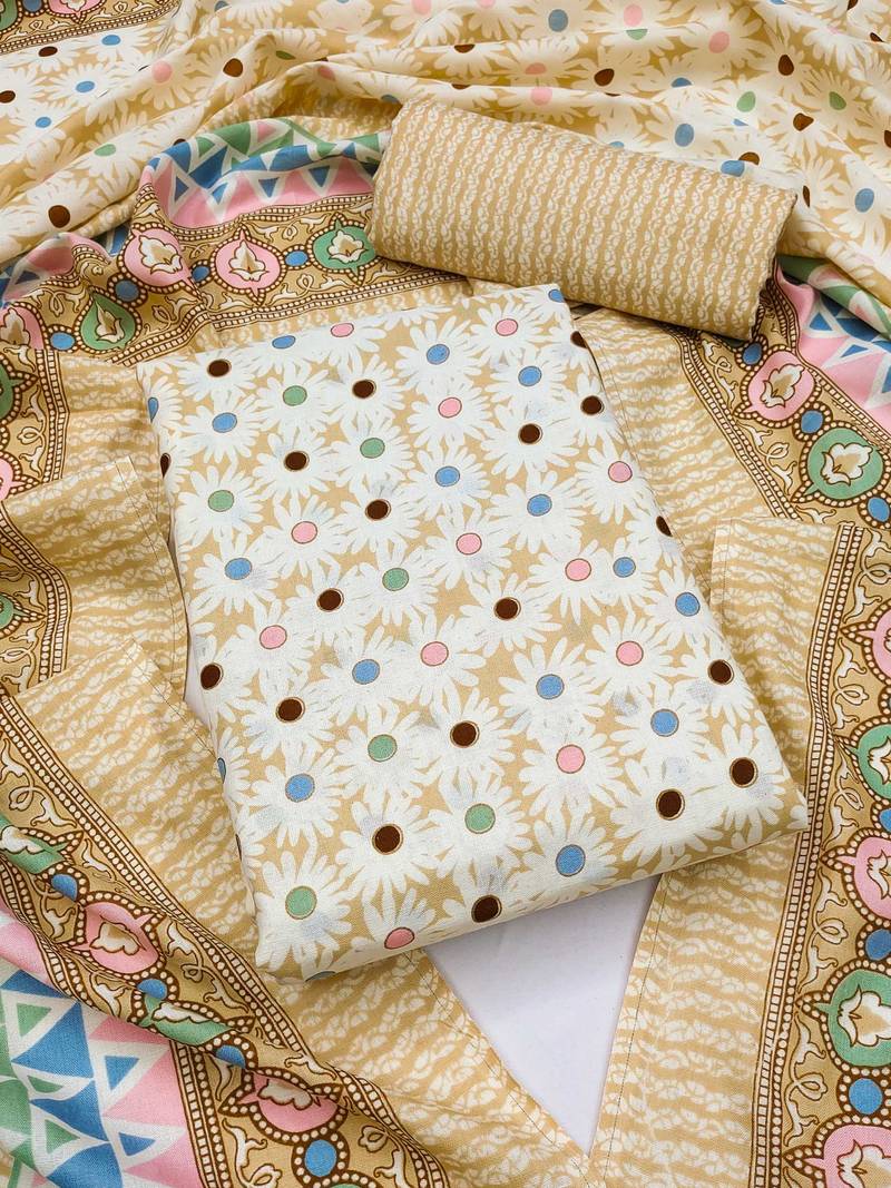 Women's slub cotton printed unstitched dress material